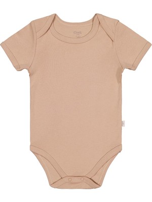 Civil Baby Düz Renkli Kısa Kol 3-9 Ay Çıtçıtlı Badi - Kahverengi 6-9 Ay
