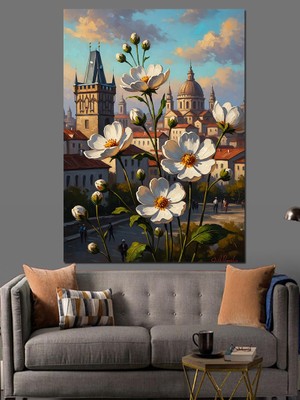 Karizma Tablo Vazo Içinde Beyaz Bahar Çiçekleri Dekoratif Kanvas - Mdf Ahşap Tablo