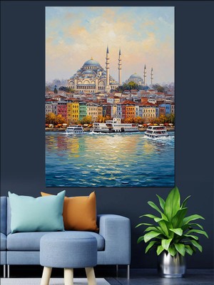 Karizma Tablo Istanbul Boğazı ve Camii Manzarası Dekoratif Kanvas - Mdf Ahşap Tablo