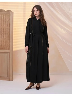 Misswhence Fermuar Detaylı Cupra Ipek Ferace 39501 Siyah