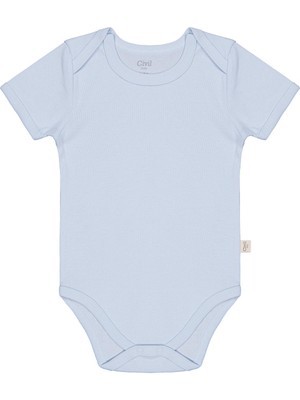 Civil Baby Düz Renkli Kısa Kol 3-9 Ay Çıtçıtlı Badi - Mavi 6-9 Ay
