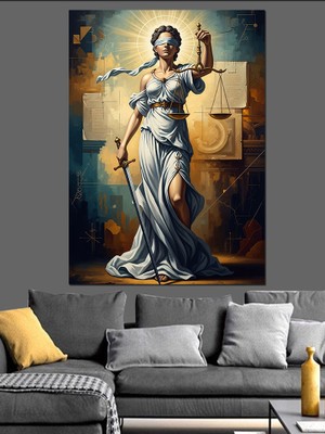 Karizma Tablo Adalet Tanrıçası Themis Gözü Kapalı Dekoratif Kanvas - Mdf Ahşap Tablo