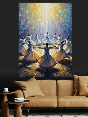 Karizma Tablo Işık Altında Semazenlerin Dönüş Dansı Dekoratif Kanvas - Mdf Ahşap Tablo