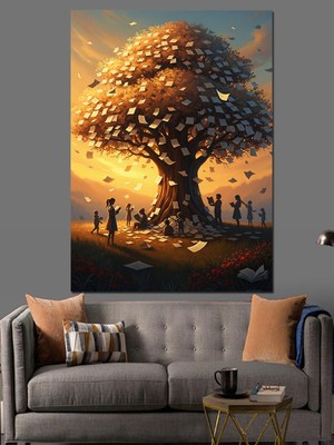 Karizma Tablo Dilek Ağacı ve Kağıda Dilek Yazan Insanlar Dekoratif Kanvas - Mdf Ahşap Tablo