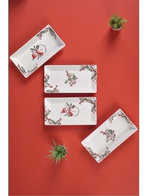 Yılbaşı Temalı 4'lü Salata ve Çerez Sunum Seti, Kayık Tabaklar