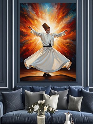 Karizma Tablo Gökyüzünde Semazen ve Mistik Işıklar Dekoratif Kanvas - Mdf Ahşap Tablo