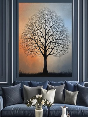 Karizma Tablo Minimalist Siyah Beyaz Bilge Ağaç Dekoratif Kanvas - Mdf Ahşap Tablo