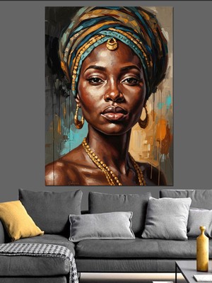 Karizma Tablo Geleneksel Kıyafetli Afrikalı Kadın Portresi Dekoratif Kanvas - Mdf Ahşap Tablo