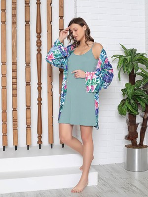 Limissi Imissi Kimono Sabahlık Gecelik Tkm.  Pijama Takımı - Yeşil L / Xxl