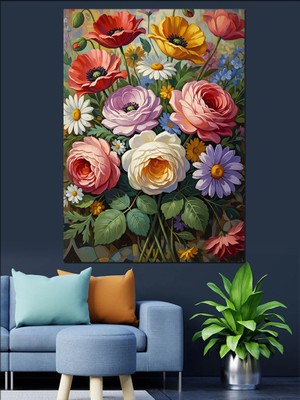 Karizma Tablo Vazo Içinde Zengin Bahar Çiçekleri Dekoratif Kanvas - Mdf Ahşap Tablo