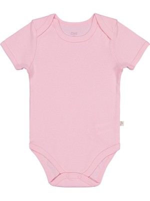 Civil Baby Düz Renkli Kısa Kol 1-3 Yaş Çıtçıtlı Badi - Pembe 3-4 Yaş