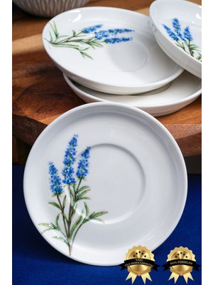 Lavanta Desenli 12CM Porselen Çay Tabak Seti, 6'lı Paket