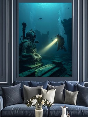 Karizma Tablo Sualtı Antik Heykel Keşfi Dekoratif Kanvas - Mdf Ahşap Tablo