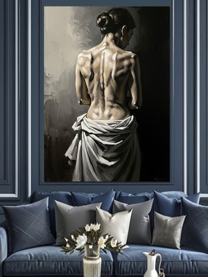 Karizma Tablo Sırtı Dönük Çıplak Kadın Büstü Dekoratif Kanvas - Mdf Ahşap Tablo