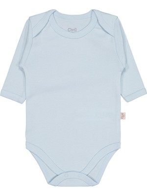 Civil Baby Düz Renkli Uzun Kol 3-9 Ay Çıtçıtlı Badi - Mavi 9-12 Ay