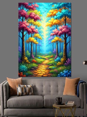 Karizma Tablo Renkli Orman Yolu Tablosu Dekoratif Kanvas - Mdf Ahşap Tablo
