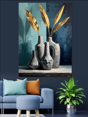 Karizma Tablo Vazoda Kurumuş Yaprak Tasarımı Dekoratif Kanvas - Mdf Ahşap Tablo