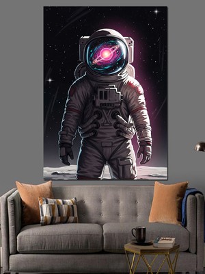 Karizma Tablo Uzay Boşluğunda Astronot Portresi Dekoratif Kanvas - Mdf Ahşap Tablo