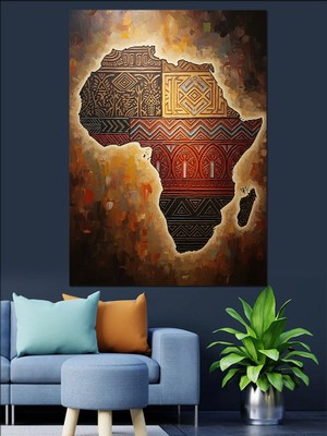 Karizma Tablo Afrika Haritası Etnik Tasarım Dekoratif Kanvas - Mdf Ahşap Tablo