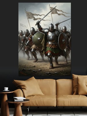 Karizma Tablo Meydanda Savaşan Ortaçağ Askerleri Dekoratif Kanvas - Mdf Ahşap Tablo