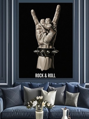 Karizma Tablo Rock Metal El Işareti Dekoratif Kanvas - Mdf Ahşap Tablo