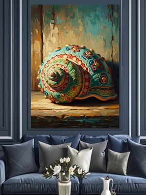 Karizma Tablo Renkli ve Işlemeli Deniz Kabuğu Dekoratif Kanvas - Mdf Ahşap Tablo