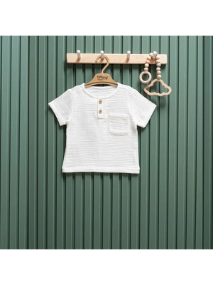 Tiffany Yrım Patlı Müslin Unısex Bebek Tshırt - Ekru - 24 - 36 Ay Ekru