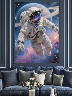 Karizma Tablo Uzay Boşluğunda Süzülen Yalnız Astronot Dekoratif Kanvas - Mdf Ahşap Tablo
