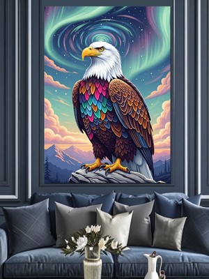Karizma Tablo Renkli Gökyüzünde Heybetli Kartal Figürü Dekoratif Kanvas - Mdf Ahşap Tablo