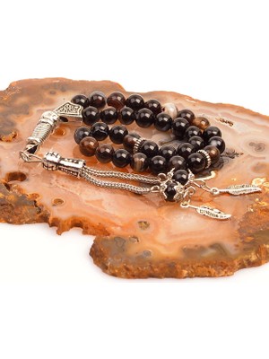 Taş Sandığı Siyah Akik Taşı Tesbih - 6 mm