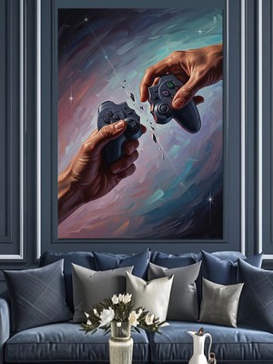 Karizma Tablo Kırılan Gamepad Gamer Temalı Dekoratif Kanvas - Mdf Ahşap Tablo