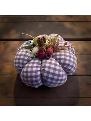 Florivya Design El Yapımı Kumaş Masa Ortası Dekoratif Süs Balkabağı Tasarım Mor Ekoseli