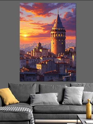 Karizma Tablo Galata Kulesi Gün Batımı Dekoratif Kanvas - Mdf Ahşap Tablo