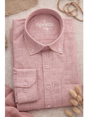 Varetta Erkek Pembe Gömlek Keten Efektli Cepli Uzun Kollu Pamuklu