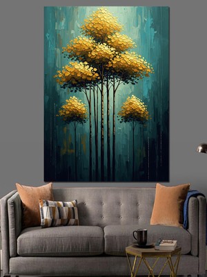 Karizma Tablo Mavi Arka Planda Ağaçlar Dekoratif Kanvas - Mdf Ahşap Tablo