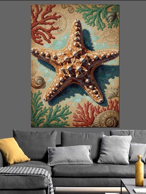 Karizma Tablo Kumsalda Duran Dev Deniz Yıldızı Dekoratif Kanvas - Mdf Ahşap Tablo