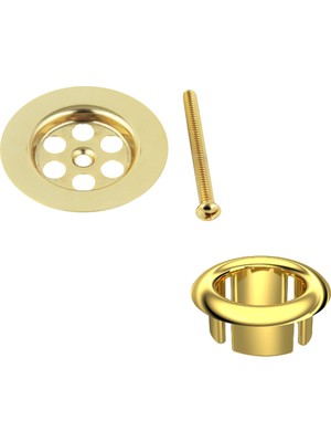 Altın Renkli Lavabo Süzgeci ve Su Taşma Yüzüğü Seti