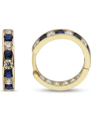 Zeya Kuyumculuk 14 Ayar Altın Mavi Beyaz Taşlı Çocuk Halka Küpe