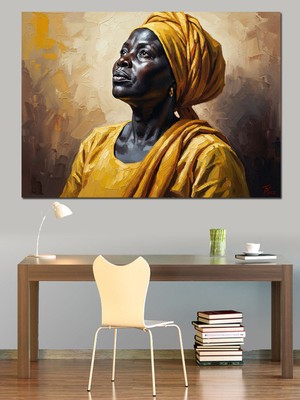 Karizma Tablo Geleneksel Kıyafetli Afrikalı Kadın Portresi Dekoratif Kanvas - Mdf Ahşap Tablo
