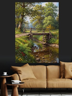 Karizma Tablo Ormanda Köprü ve Doğa Manzarası Dekoratif Kanvas - Mdf Ahşap Tablo