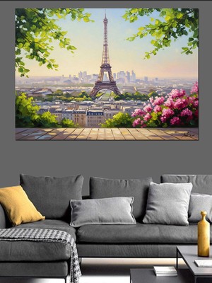 Karizma Tablo Ağaçlar Arasından Eyfel Kulesi Manzarası Dekoratif Kanvas - Mdf Ahşap Tablo