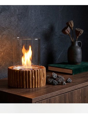 Vesta Masaüstü Şömine Gerçek Bambu Kaplamalı El Boyaması Dekorasyon 20X21 cm - Starkim