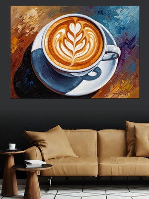Karizma Tablo Kalp Motifli Köpüklü Latte Kahve Dekoratif Kanvas - Mdf Ahşap Tablo