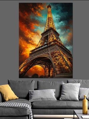 Karizma Tablo Işıklar Içinde Gece Eyfel Kulesi Dekoratif Kanvas - Mdf Ahşap Tablo