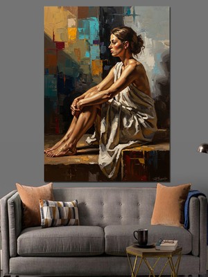 Karizma Tablo Pencere Kenarında Düşünceli Oturan Kadın Dekoratif Kanvas - Mdf Ahşap Tablo