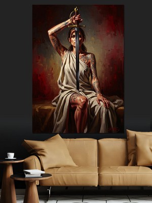 Karizma Tablo Gözü Bağlı Adalet Tanrıçası Heykeli Dekoratif Kanvas - Mdf Ahşap Tablo