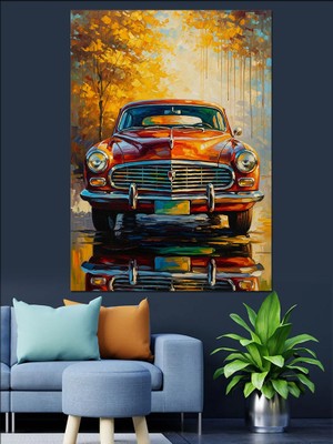 Karizma Tablo Gün Işığında Klasik Turuncu Araba Dekoratif Kanvas - Mdf Ahşap Tablo