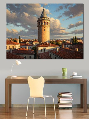 Karizma Tablo Galata Kulesi ve Istanbul Silüeti Dekoratif Kanvas - Mdf Ahşap Tablo