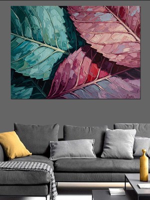 Karizma Tablo Yakın Çekim Renkli Yaprak Detayı Dekoratif Kanvas - Mdf Ahşap Tablo