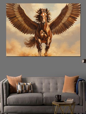 Karizma Tablo Kanatlı At Pegasus Gökyüzü Tablosu Dekoratif Kanvas - Mdf Ahşap Tablo